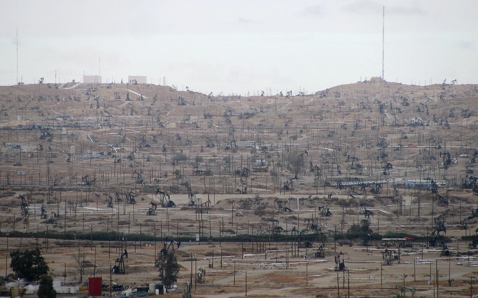 Oil pumpjacks across the Kern River Oil Field near Bakersfield.